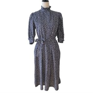 Vintage Talbots Dark Blue Sprigged Floral Prairie Midi Dress Size Medium